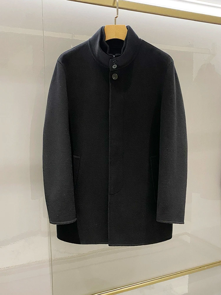 

New winter men's business casual British style removable down lining button-up collar coat