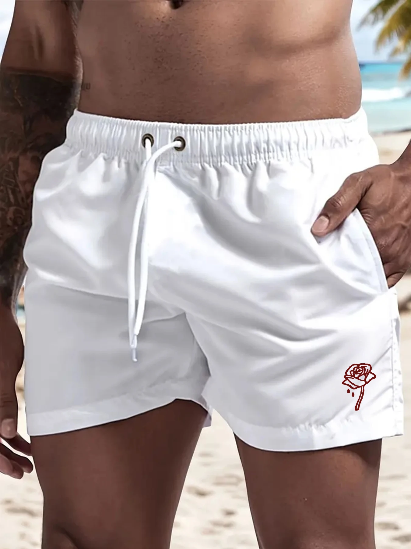 

Men's Quick Print Swimming Shorts Breathable Surf Pants with Drawstring Pocket Summer Beach Shorts