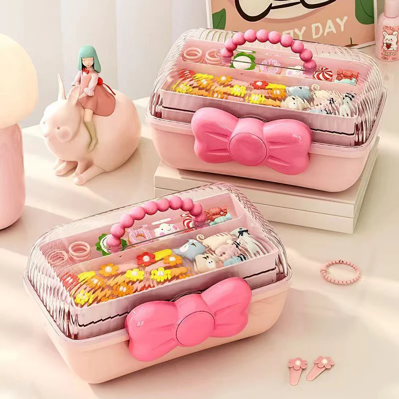 Caja de Joyería para Niños, Caja de Almacenamiento para Accesorios para el Cabello, Caja de Almacenamiento de Papelería, Caja de Almacenamiento de Accesorios para el Cabello de Gran Capacidad de Tres Capas
