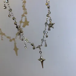 Kpop Irregular Star Chain Necklaces Y2K Zircon Crystal Beads Tassel Necklace Aesthetic Star Heart Choker Necklaces Jewelry Gift