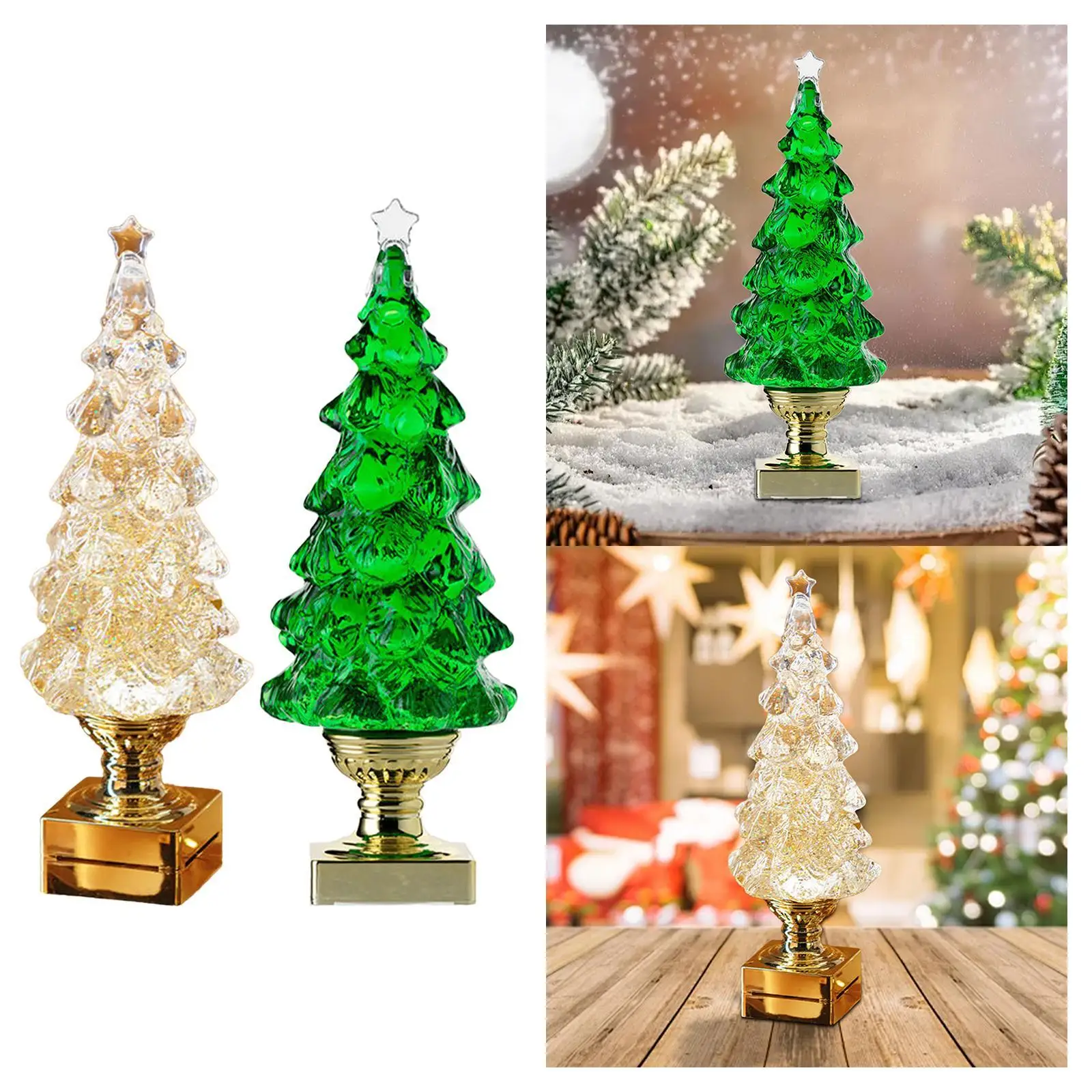 Light up Christmas Tree Snow Globe Cute Decorative Tabletop Figurine Christmas Decoration for Entryway Room Home Holidays Family