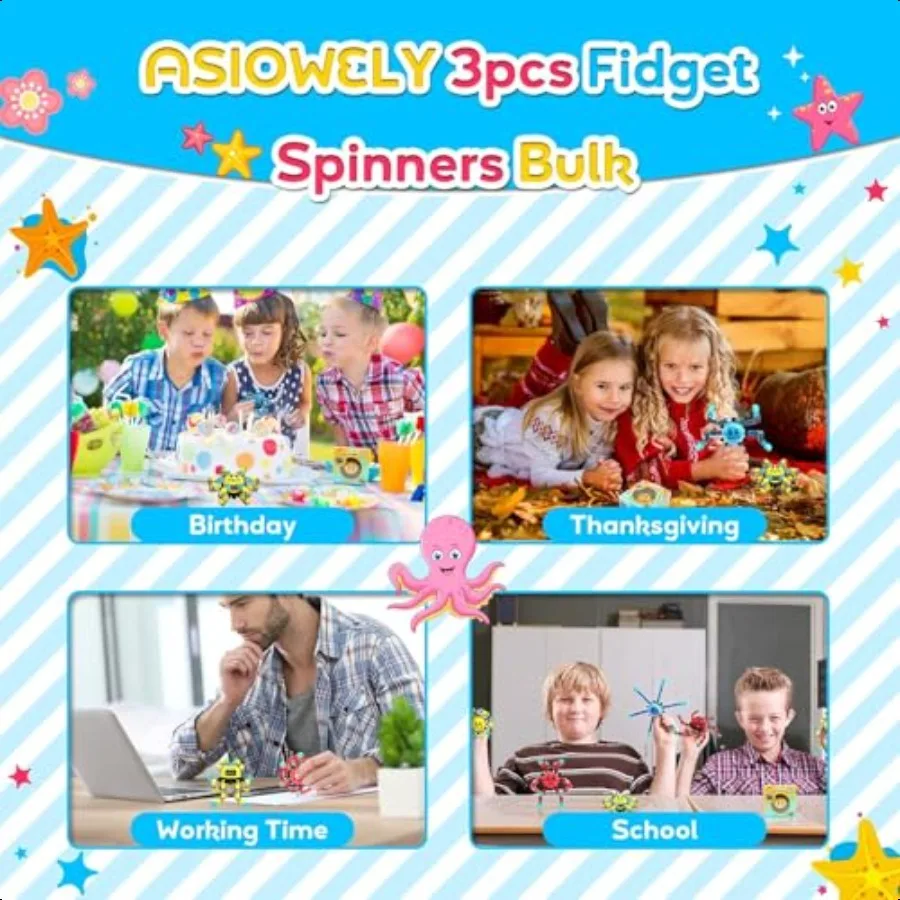 Giocattoli Fidget Spinner trasformabili per adulti3 pezzi Giocattolo sensoriale per dita per adolescenti con autismo ADHD Ansia Sollievo Compleanni Gi