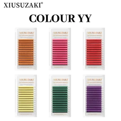 XIUSUZAKI Colorful 2D YY Shaped Eyelashes Extension Pink Red Purple Green Soft Natural False Eyelashes automatic blooming