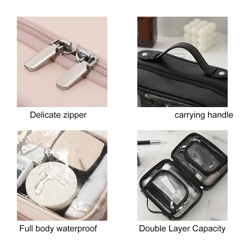 Transparent Makeup Bag Double Travel Cosmetic Bags Case Waterproof Toiletries Bag Large Capacity Open Storage Bag 21 X 11 X 15Cm