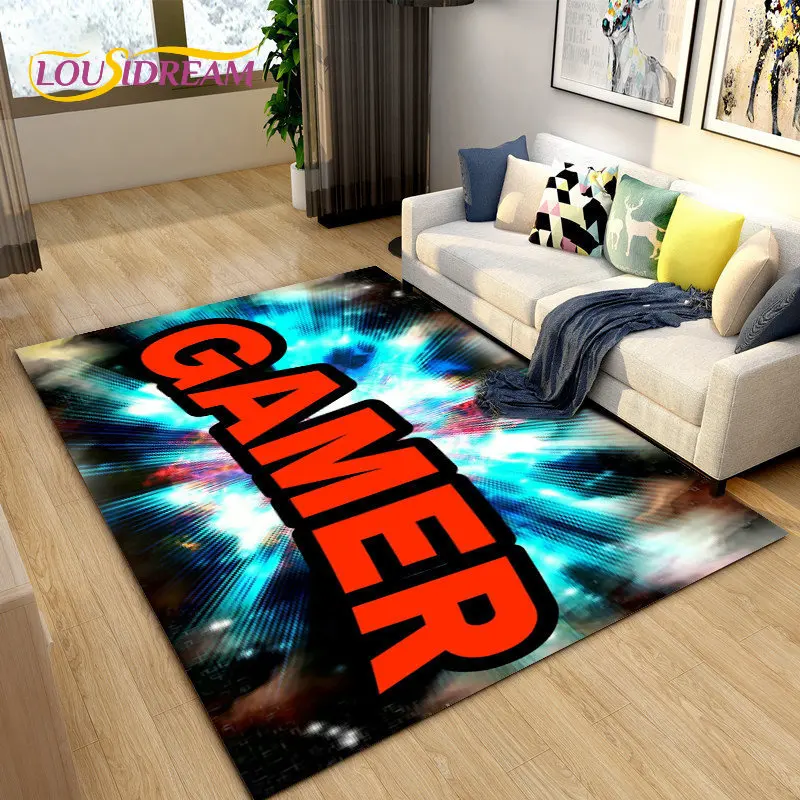 3D Cartoon Gamer Game Over Area Rug Large,Carpet Rug for Living Bedroom Sofa Doormat Decoration,Children Play Non-slip Floor Mat