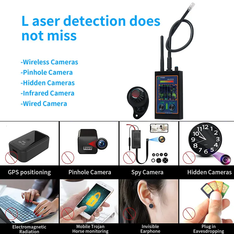 Hidden Camera Detectors, Anti-sneak Shooting Camera Detector microphone Positioning GPS Tracking Wifi Bluetooth Signal Scanner
