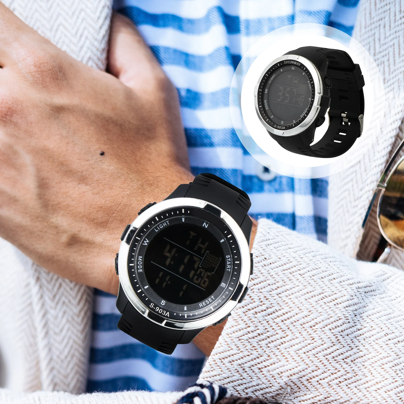 

Водонепроницаемые светящиеся часы, черные цифровые электронные многофункциональные спортивные уличные студенческие часы, регулируемый ремешок, будильник, дата