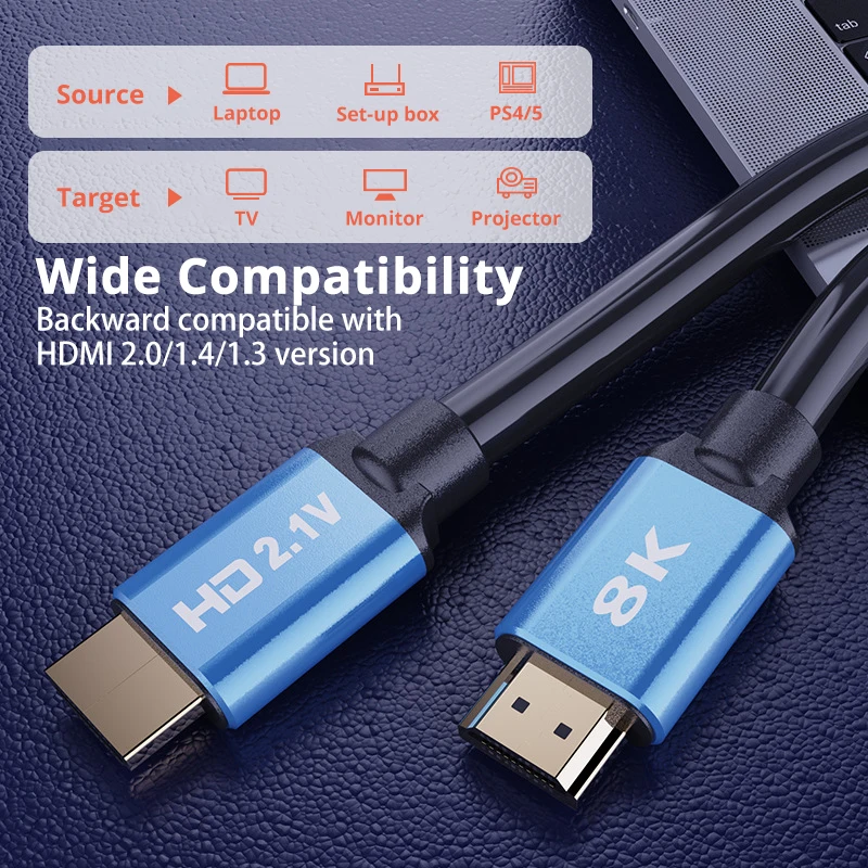 8K HDMII-Compatible 2.1 Cable for Xiaomi TV Box PS5 USB HUB 8K@60Hz Cable 48Gbps eARC Dolby Vision HD 1m 2m 3m 5m 10m 15m 20m