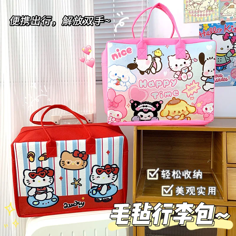 

Cute Hello Kitty Sanrio Felt Travel Bag Large Capacity Portable Luggage Storage Bag Cartoon Anime Cinnamoroll Organizer Bag Gift