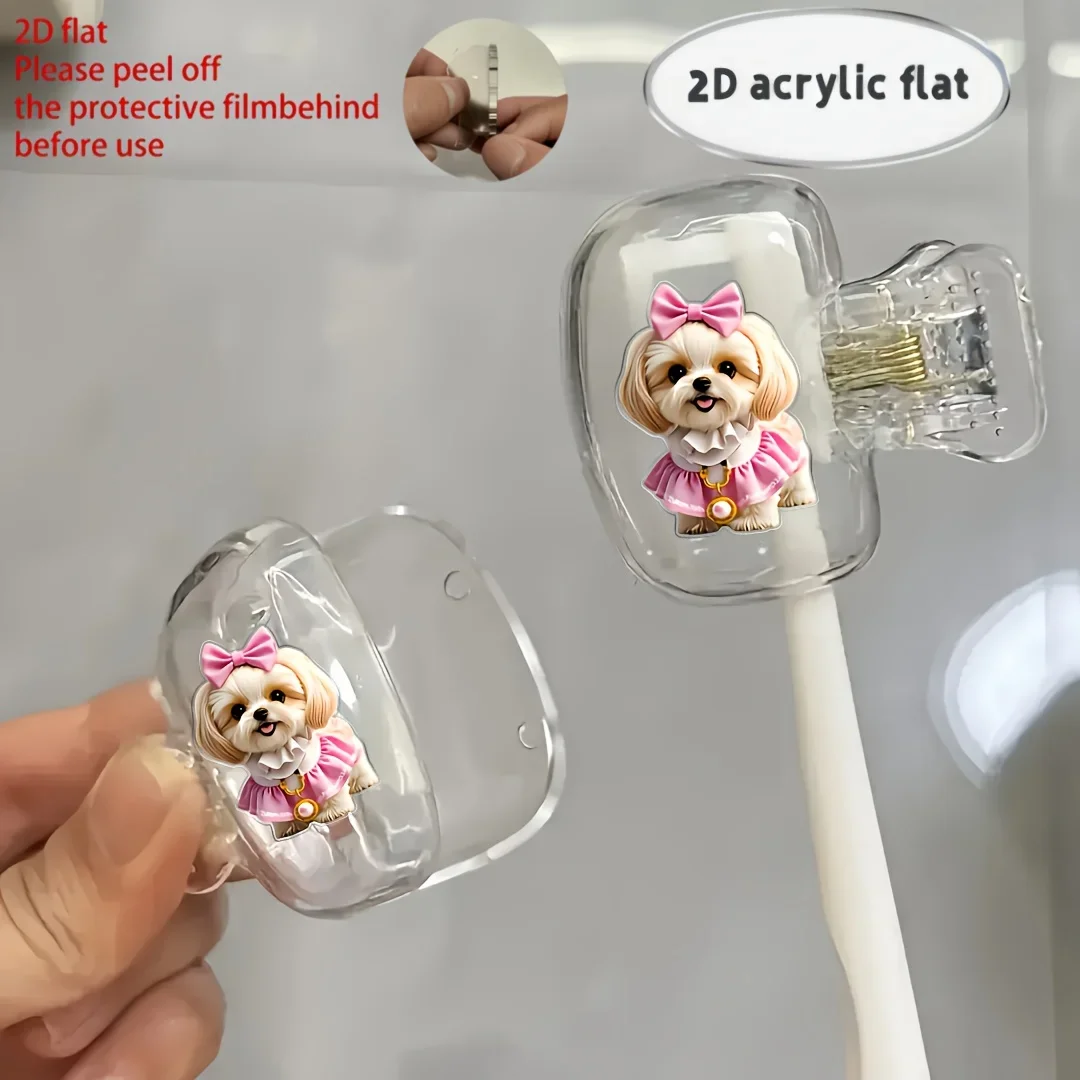 2pcs Shih Tzu Toothbrush Storage Box Durable Protective Case Suitable for Bathroom Bedroom Travel Essentials Gift for Lady