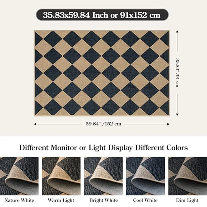

Checkered Easy Jute 2x3 Outdoor Patio Rug, Washable Rugs for Entryway Diamond Indoor Outdoor Living Room Carpet