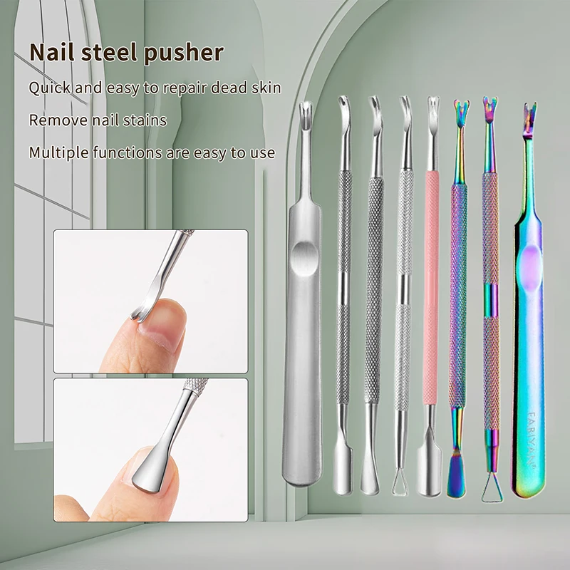 Dual-head nagelriemverwijderaar Dode huidschuiver Roestvrij staal Nail Art Manicure Tool Schraper Nagelreiniger Trimmer