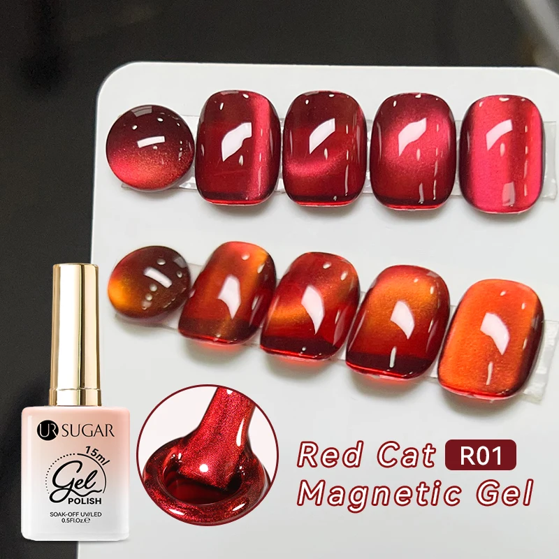 UR SUGAR 15ml  Rose Red Water LightCat Magnetic Gel Nail Polish White Dopamine Nail Glitter Soak Off UV LED for Manicure