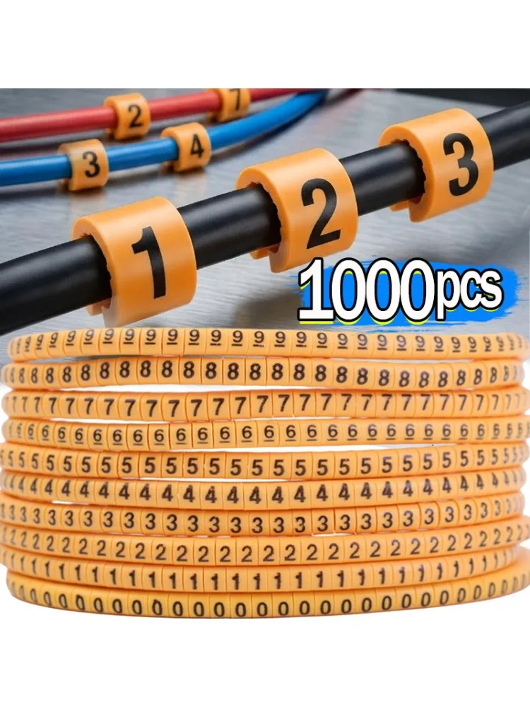 500 szt. etykiet do oznaczania kabli EC-0 EC-1, oznaczenie numerem od 0 do 9, kolorowe, izolacja PVC, etykiety do oznaczania przewodów o przekątnej 2,5 mm². (White-1.5 square) — Zdjęcie 2 z 2