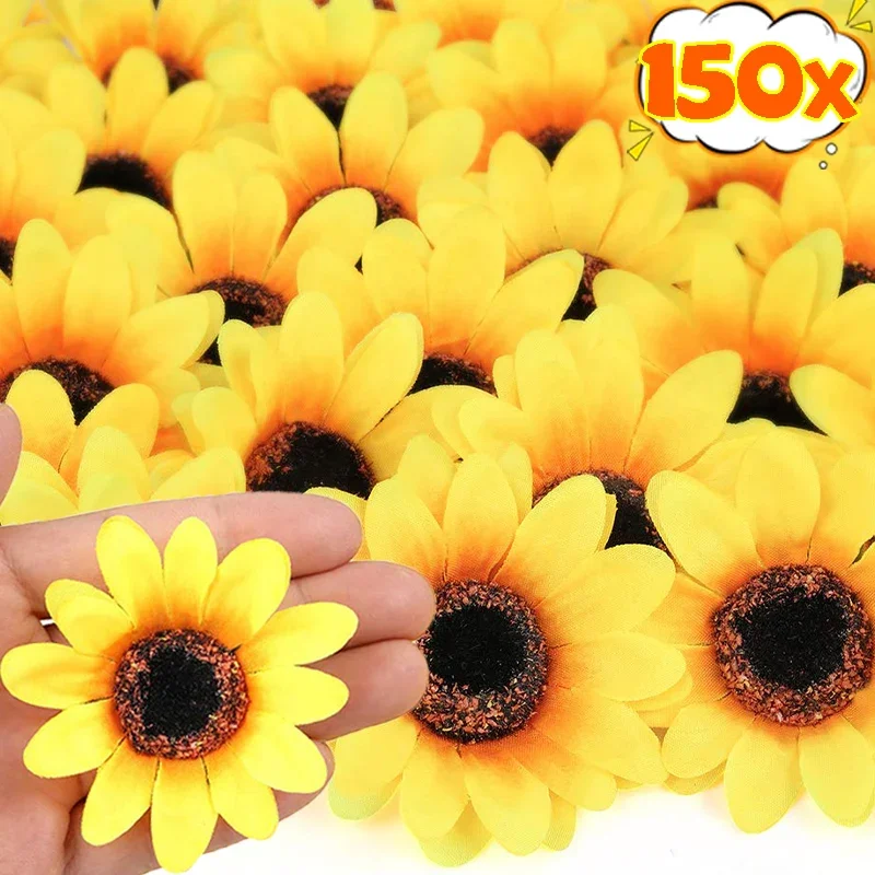 30-150Pcs Yellow Artificial Flower Heads Craft Floral Embellishments Wreaths Wedding Artificial Sunflower Flowers Decoration