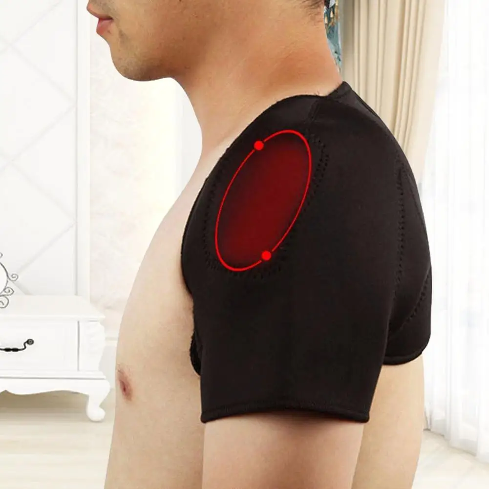 Sports Shoulder Brace Magnetic Self-heating Shoulder Pad Therapy Pad Protector Faux Leather Adjustable Soft Shoulder Strap