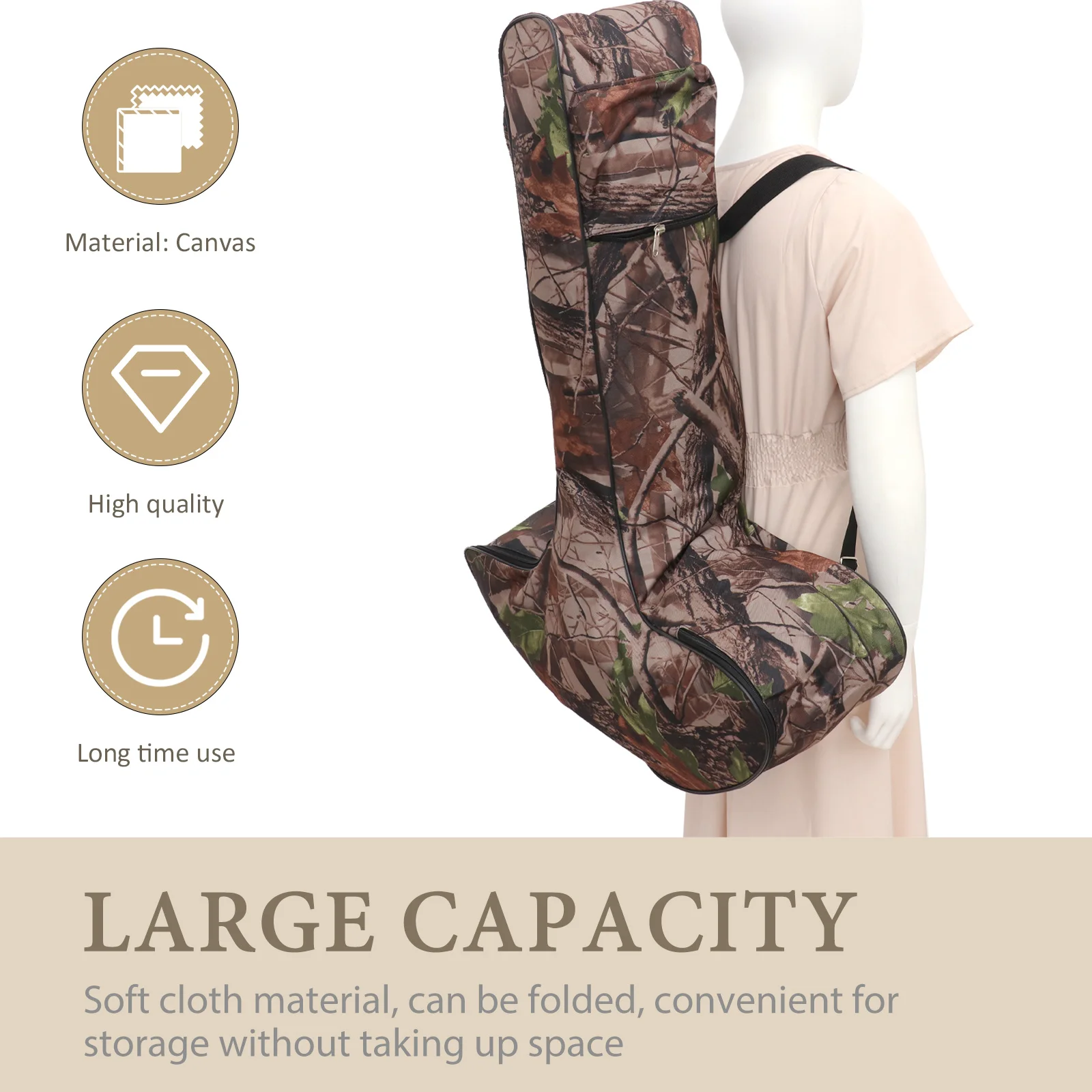 

Сумка для стрельбы из лука Т-образная сумка для лука Складная сумка для лука из мягкой ткани с двумя маленькими карманами на молнии для хранения аксессуаров