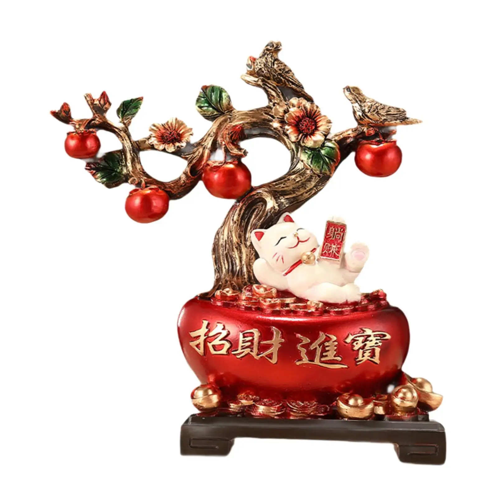 

Cat and Tree Figurine Art Tabletop Decoration for Restaurant Bookcase Office
