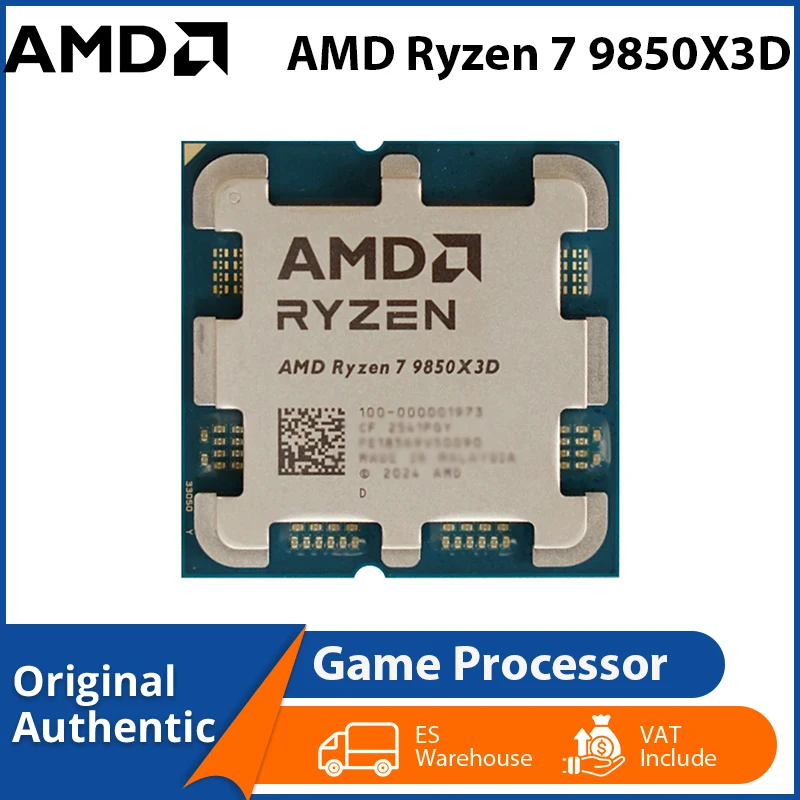 Processeur de jeu pour ordinateur de bureau AMD Ryzen 7 9850X3D, 8 cœurs, 16 threads, cache L3 de 96 Mo, processeur 4 nm, socket AM5, jusqu'à 5,6 GHz