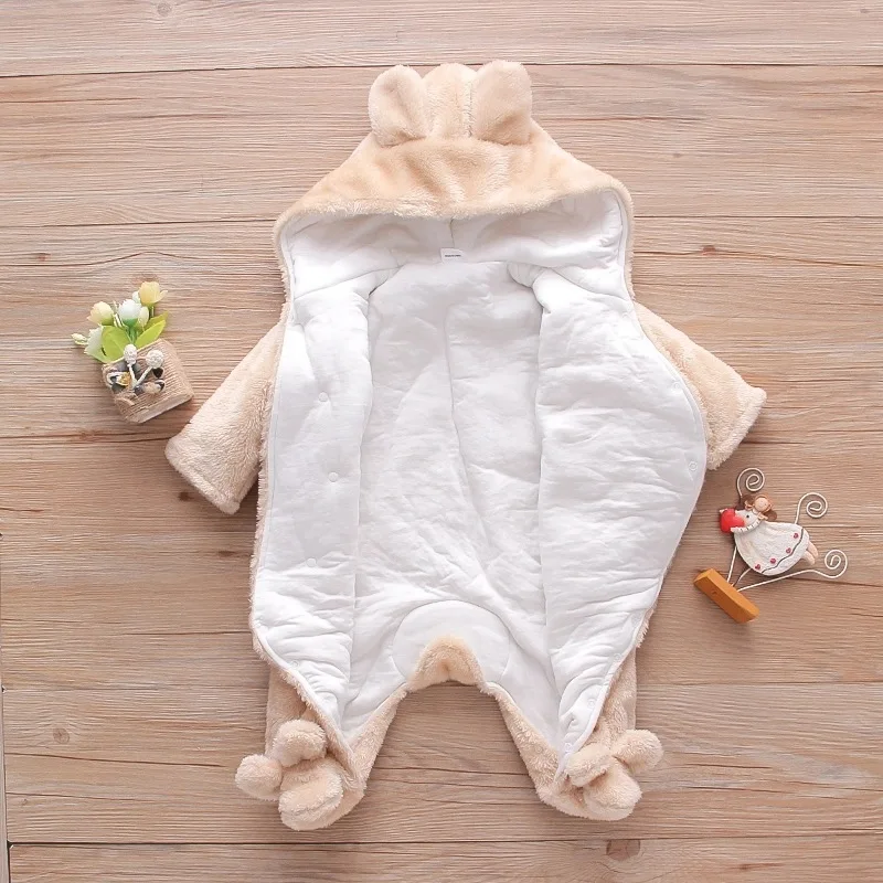 0 3 6 9 12 18 Months Baby Girls Romper Infant Girl Overall Jumpsuit Autumn Winter Hooded Baby Rompers Birthday Gift Kids Clothes