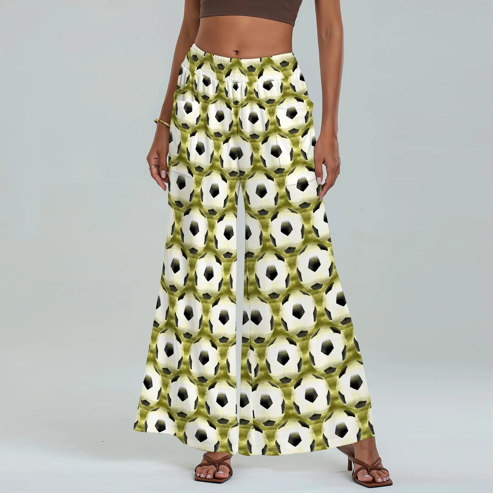 

Women's Wide Leg Pants with Pockets Soccer Pattern for All Seasons Casual Comfort Outdoor Festival Sports Event