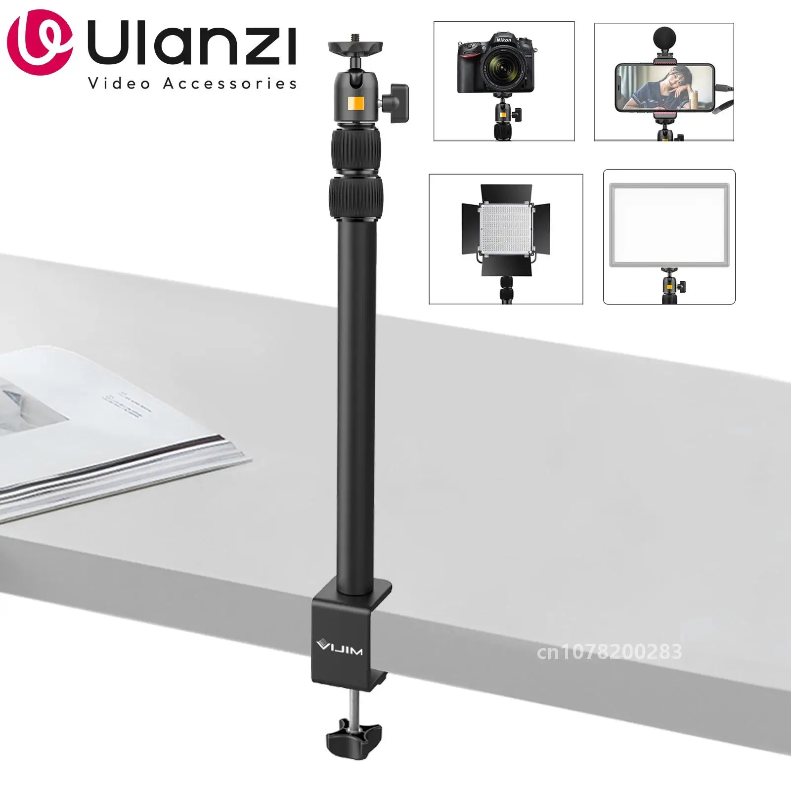 VIJIM LS01 Overhead Camera Mount Desk Stand Webcam Microphone Boom Arm Tabletop Photography Live Stream Table C Clamp Bracket