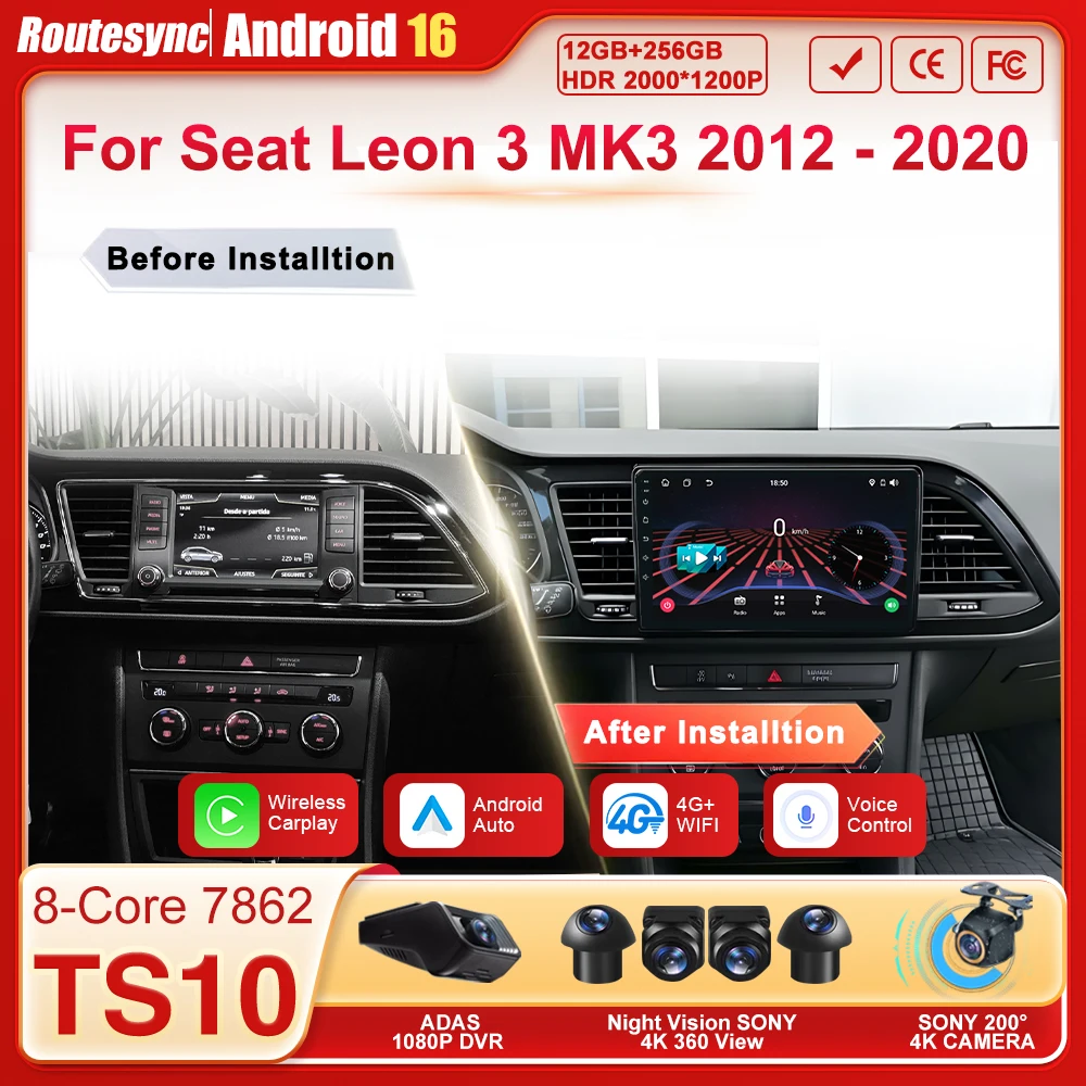 

Автомагнитола для Seat Leon 3 MK3 2012-2020, мультимедийный плеер Android 16, стерео, Carplay, GPS-навигация, разделенный экран, 8-ядерный процессор, без 2DIN