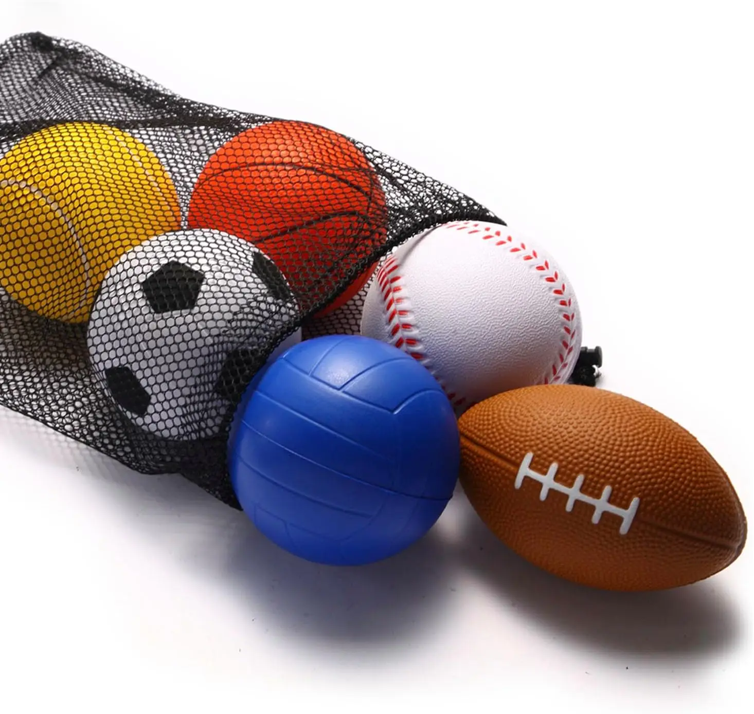 

Set of 6 Foam Sports Balls 3.5 Inch Soft Ball for Toddlers with Mesh Bag Soccer Basketball Football Baseball Tennis Volleyball