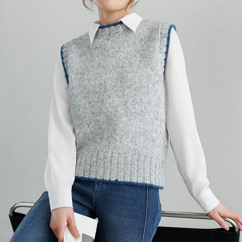 

Autumn and Winter Women's Warm Knitted Sleeveless Sweater Vest Fashion Casual High Quality Round Neck Y2k Top Pullover Waistcoat