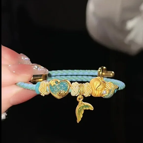Super Fairy Dream Mermaid Fluorescent Enamel Bracelet Sweet and High Value Handrope Bracelet Luxurious and Cute Handjewelry