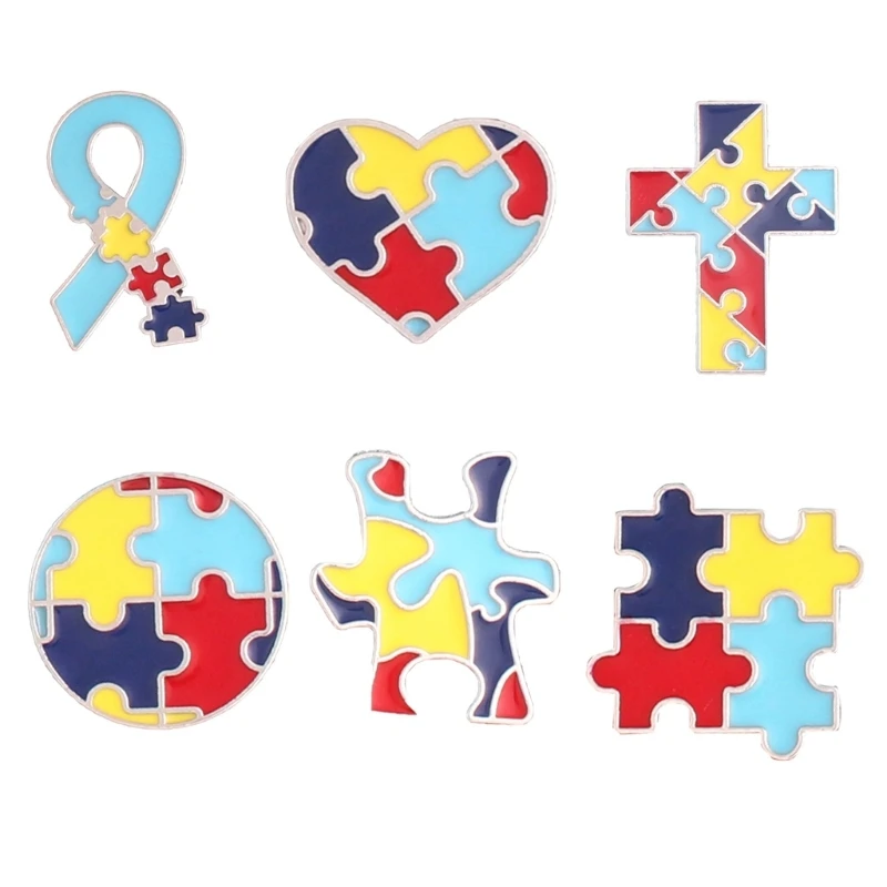 Autism Awareness Puzzle Lapel Pins Rainbow Puzzle Brooch Autism Pins Creative Brooch Badge for Men Women Clothes Bag Hat