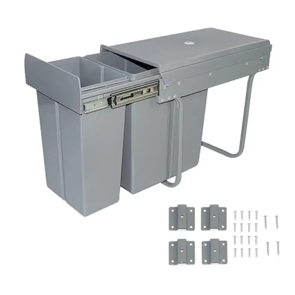 Under Cabinet Sliding Trash Can System 30L Kitchen Waste Bin Separate Recycling Garbage Set Pull-Out Hidden Design