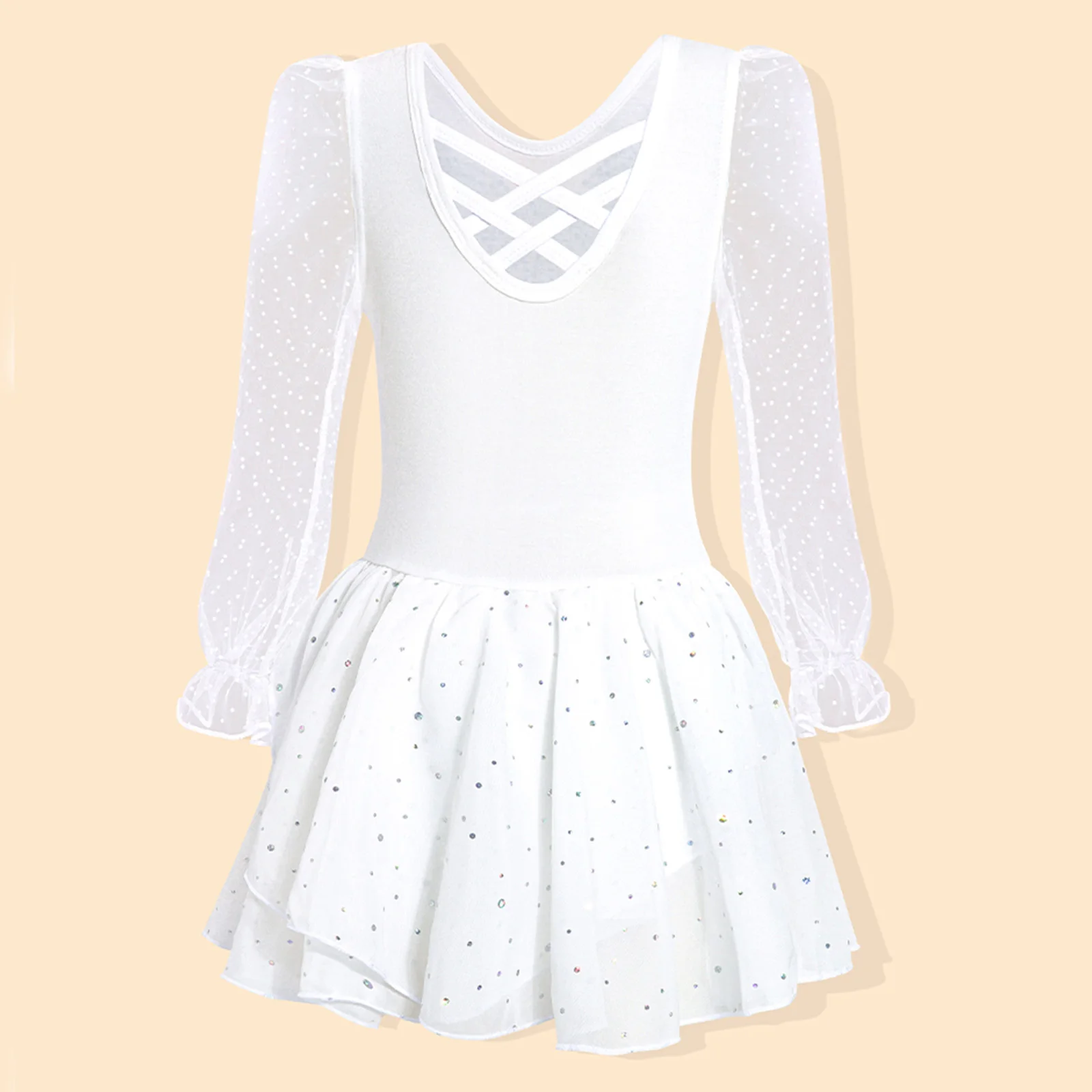Kids Tutu Princess Dress Ballet Dancing Practice Performance Gymnastics Leotards Girls Dance Dress V-neck Mesh Dancewear