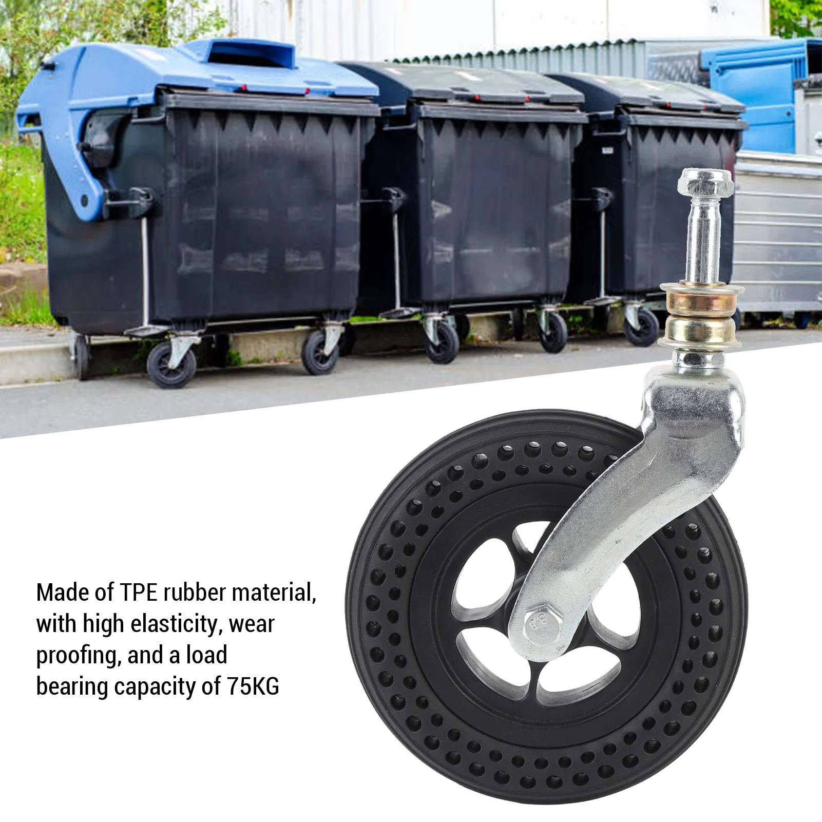 6 Inch Caster Wheel 75KG Load Bearing TPE Rubber Swivel Caster Wheel Replacement for Hand Cart Trolley