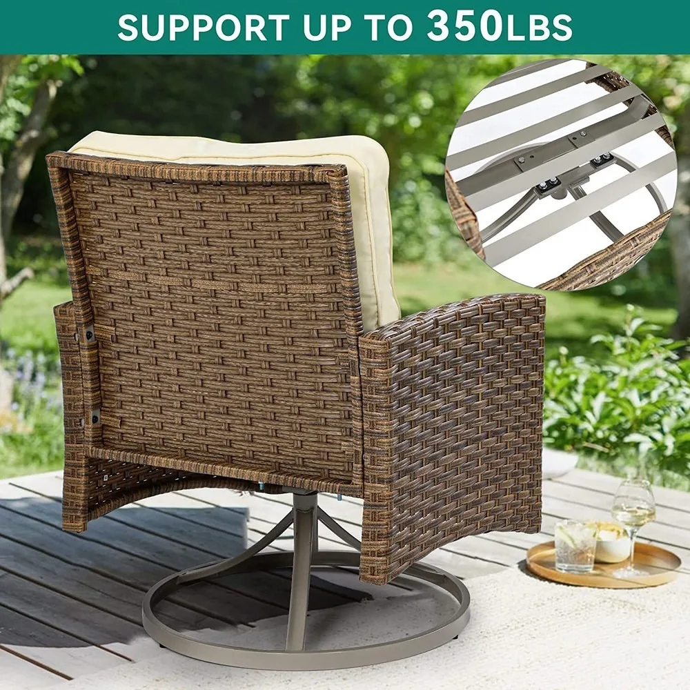 3-Piece Outdoor Patio Furniture Garden Bistro Rocking Set Rattan Chair Cushion