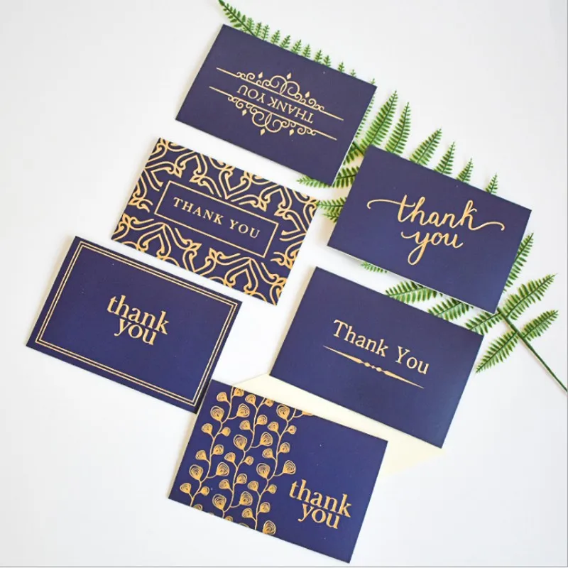 4pack/lot Dark blue gilding thank you business card Greeting card holiday party birthday wedding Fold card+white envelope