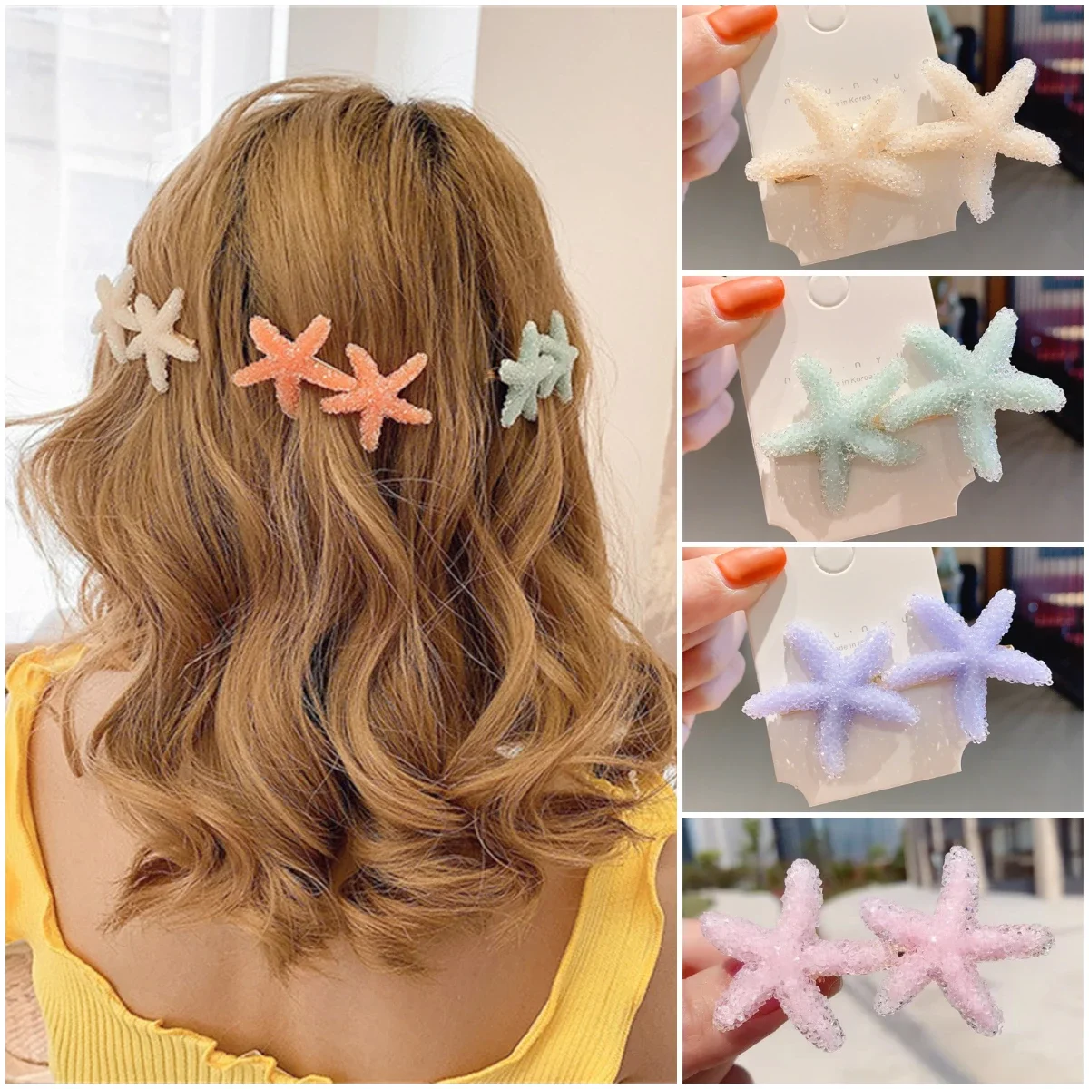 

Sweet Starfish Hair Clips Female Candy-Colored Back Head Hairpin Female Korean Women Girl Hairpin Bangs Side Clip Headdress Gift