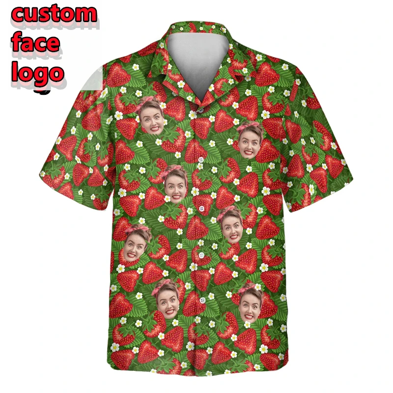 カスタム写真アロハシャツ男性女性フルーツパターン DIY 人格ボタンシャツ夏おかしいパーティーブラウス家族へのギフト