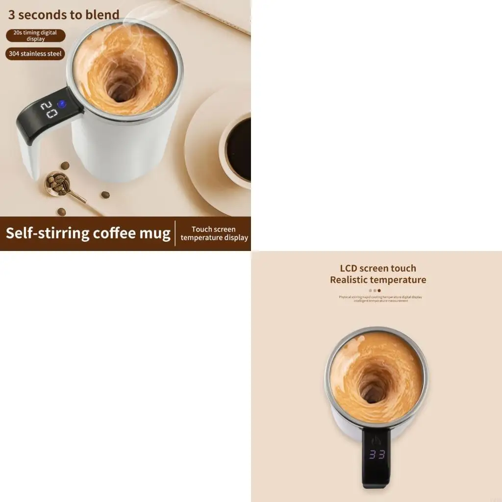   380ML Stirring Mug USB Rechargeable Stainless Steel Coffee Cup Control Intelligent Temperature Automatic Mixing Cup
