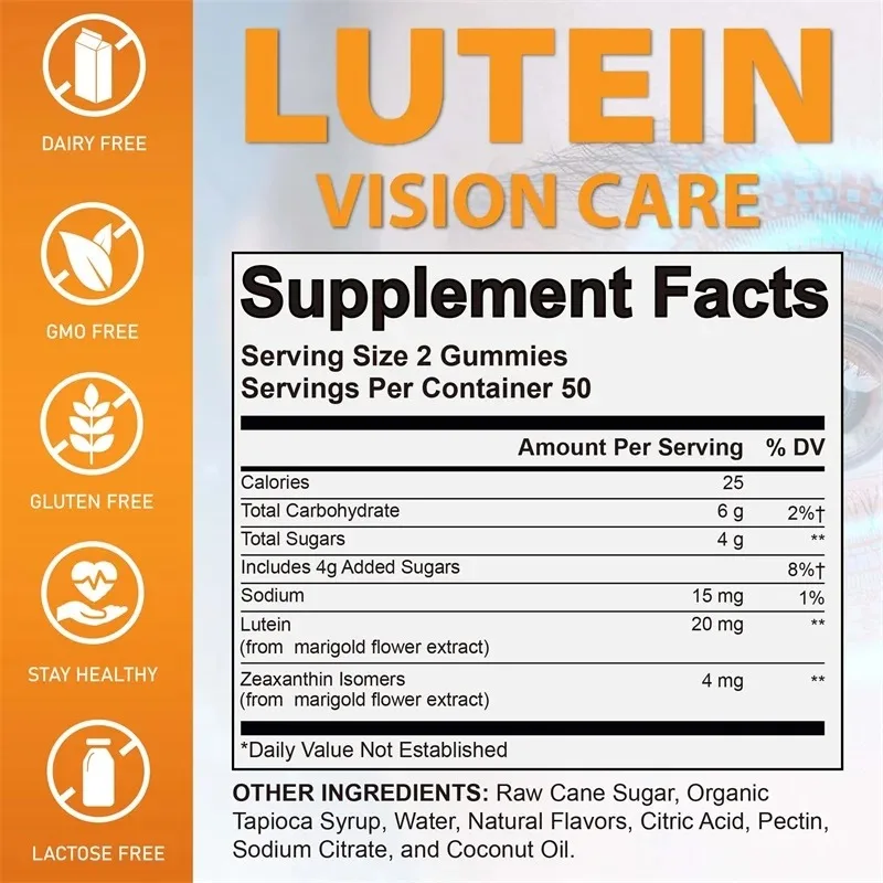 Eye Care Lutein Gummies - Antioxidant, Protect Retinal Area, Relieve Eye Fatigue and Dryness, Prevent Myopia