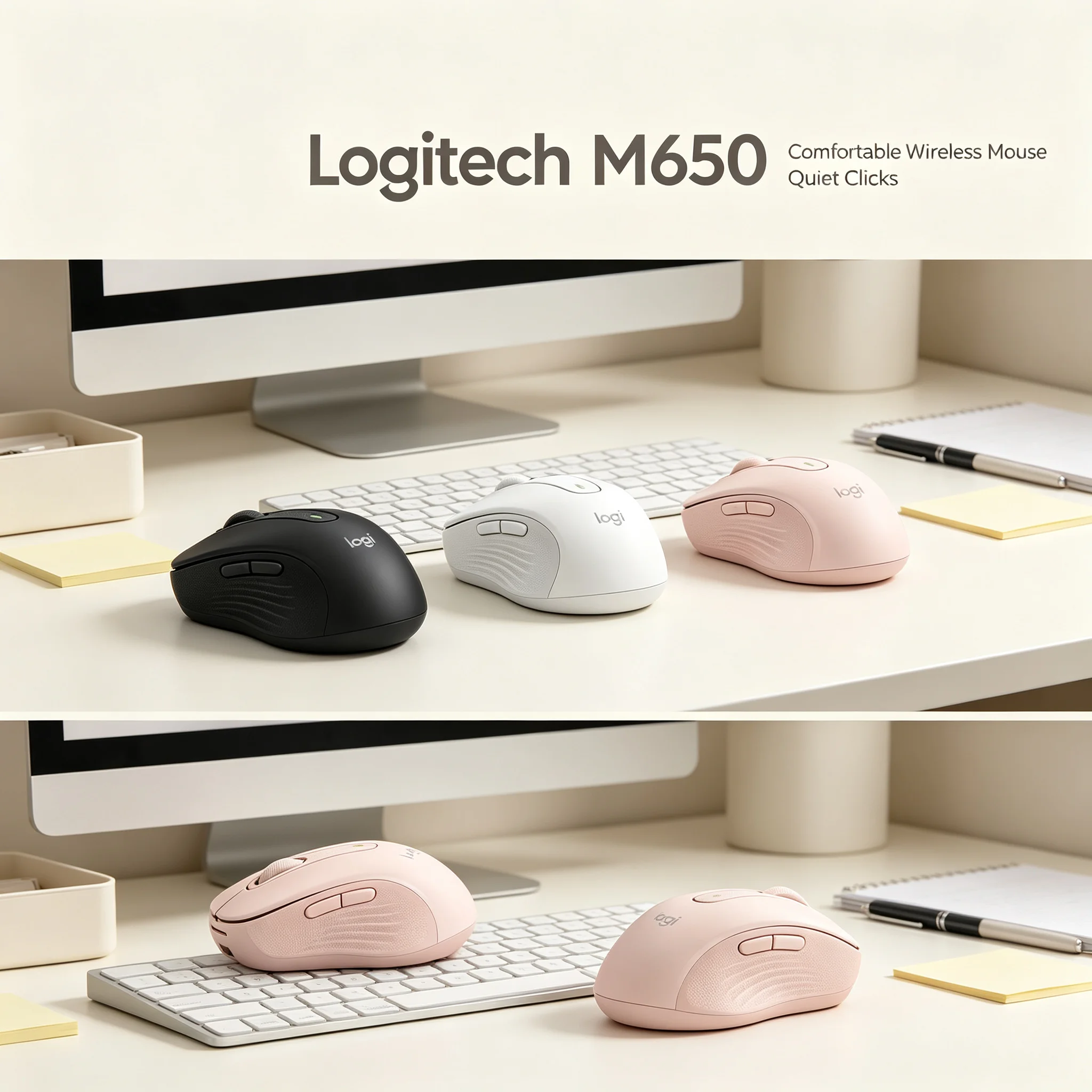 Logitech M650 Bluetooth Logi Bolt Dual Mode Silent Wireless Mouse for PC Mac Desktop Computer