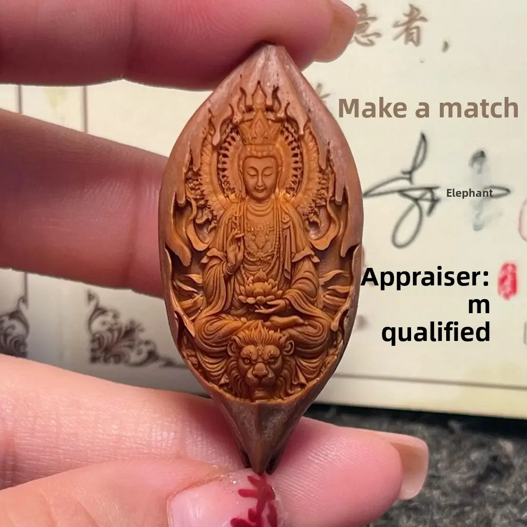 Olive Kernel Carving Zodiac Guardian God Handmade Manjusri Bodhisattva Full Zodiac Taihie Amulet Lucky Beads Single Seed Pendant 6