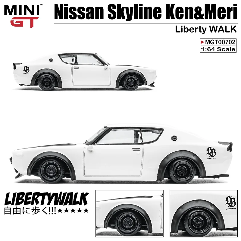 Minigt Schaal 1/64 Nissan Skyline Ken & Meri 2000gt-r (Kpgc110) Liberty Walk Legering Speelgoed Motorvoertuig Gegoten Metalen Model Geschenken