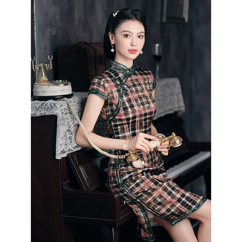 Retro Chinese Style Old Shanghai High Quality Real Silk Dress Cheongsam Qipao Short Small Stature Short Women's Improved