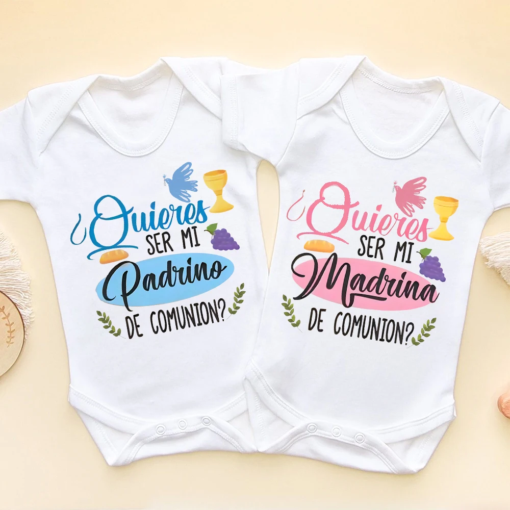 Do You Want To Be My Communion Godfather Godmother Print Baby Romper Infant Short Sleeve Bodysuit Baby Request Godmother Clothes