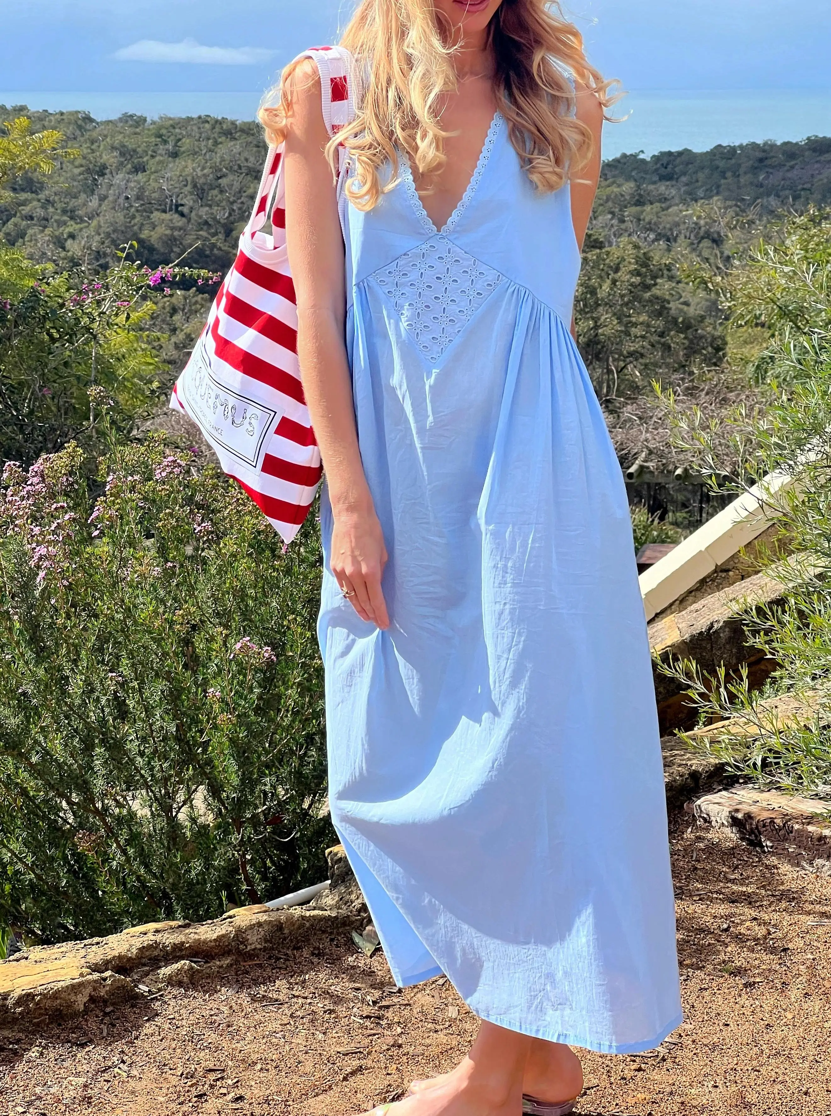 Women Comfortable Casual Vintage Cotton Robe Dress Summer Solid Color V Neck Pullover Sleeveless Gown Hot Sale S M L