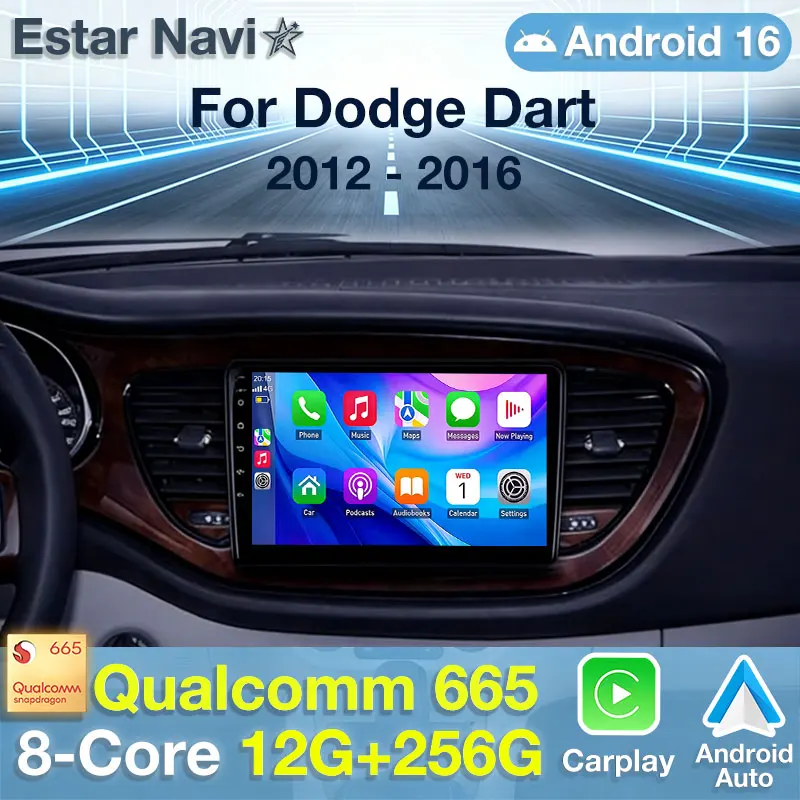 Radio para Auto Android 16 para Dodge Dart 2012-2016, Reproductor Estéreo Multimedia, NAVI, DSP, GPS, RDS, Unidad Principal, Carplay Inalámbrico, Auto QLED, DTS