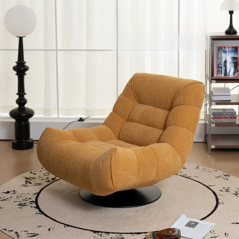 360° Swivel Single Lounge Furnish Chenille Fabric Recline Lazy Rest Furnishing Viral Designer Accent Seating for Balcony Bedroom