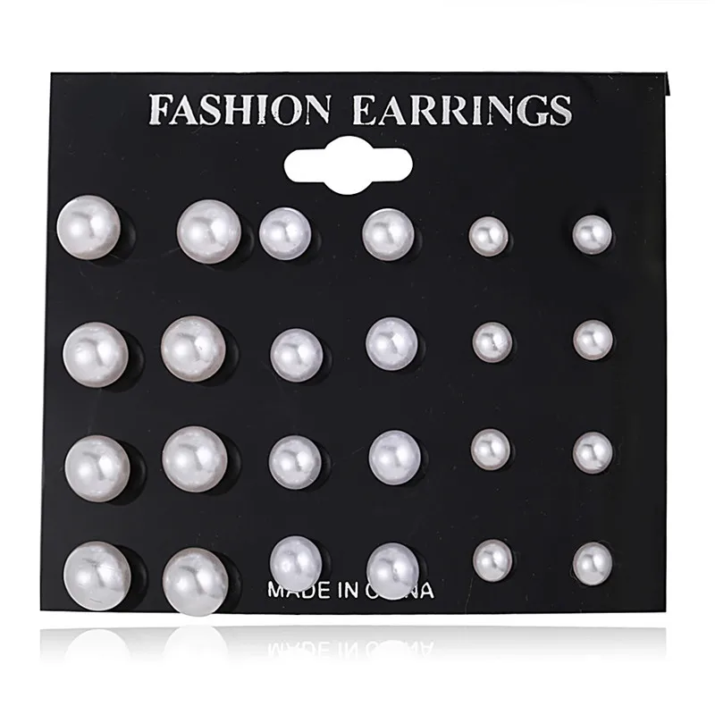 Korean Women Earrings 12 Pair/Set Beige White Pearl Simple Fashion Earrings Wedding Jewelry For Gift Valentine's Day gift