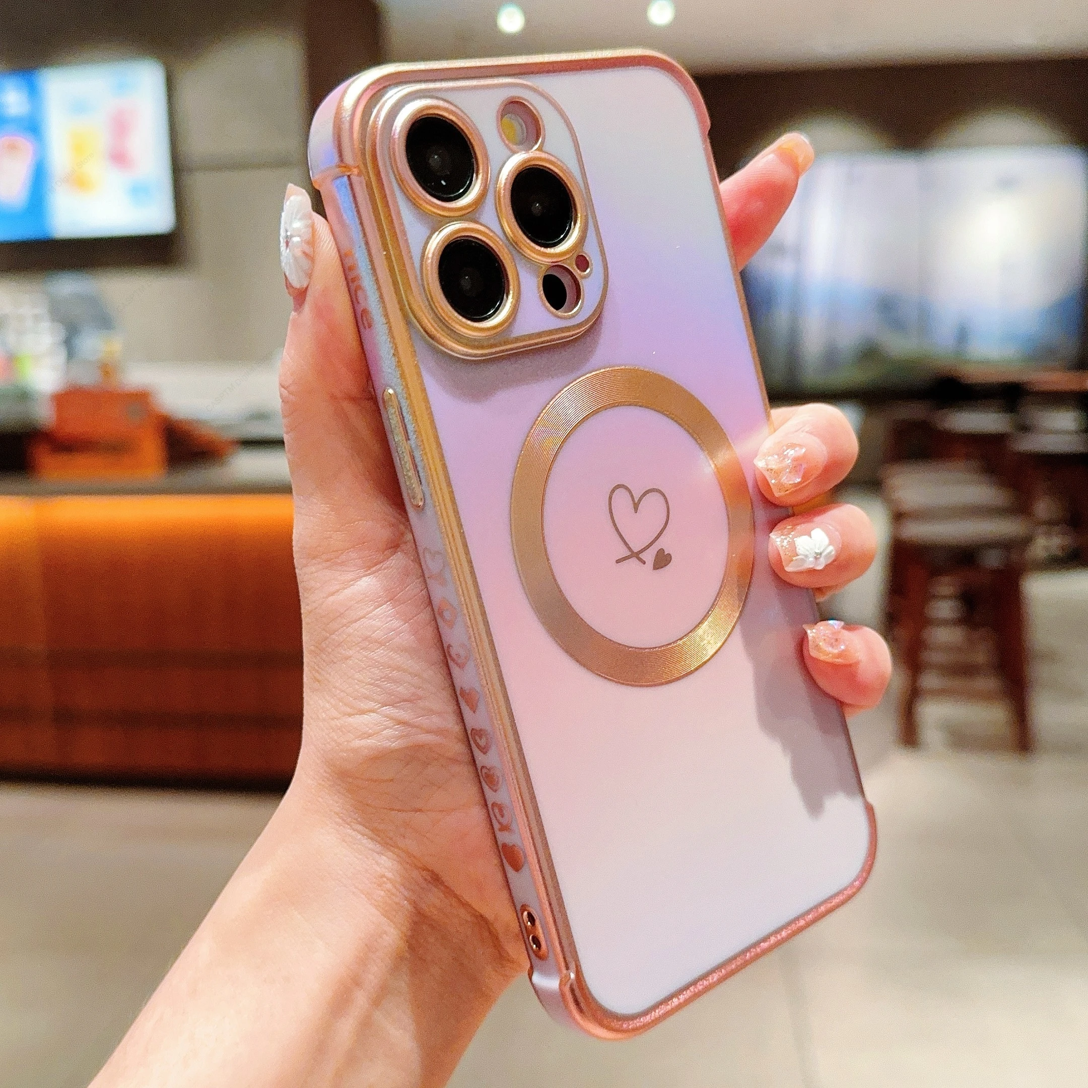 Funda de teléfono con revestimiento degradado para iPhone 11, 12, 13, 14, 15 Pro Max, 15 Plus, 13Pro, 15Pro Max, fundas suaves galvanizadas con corazón de amor